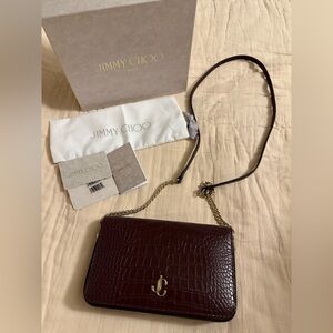 Jimmy Choo Dark Brown Croc-Embossed Crossbody Bag